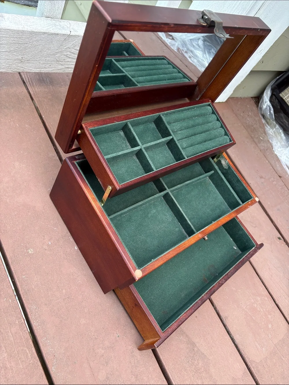 Vtg Wooden Jewelry Box 12x7.5x6 in-has some wear: solid wood. See photos/video